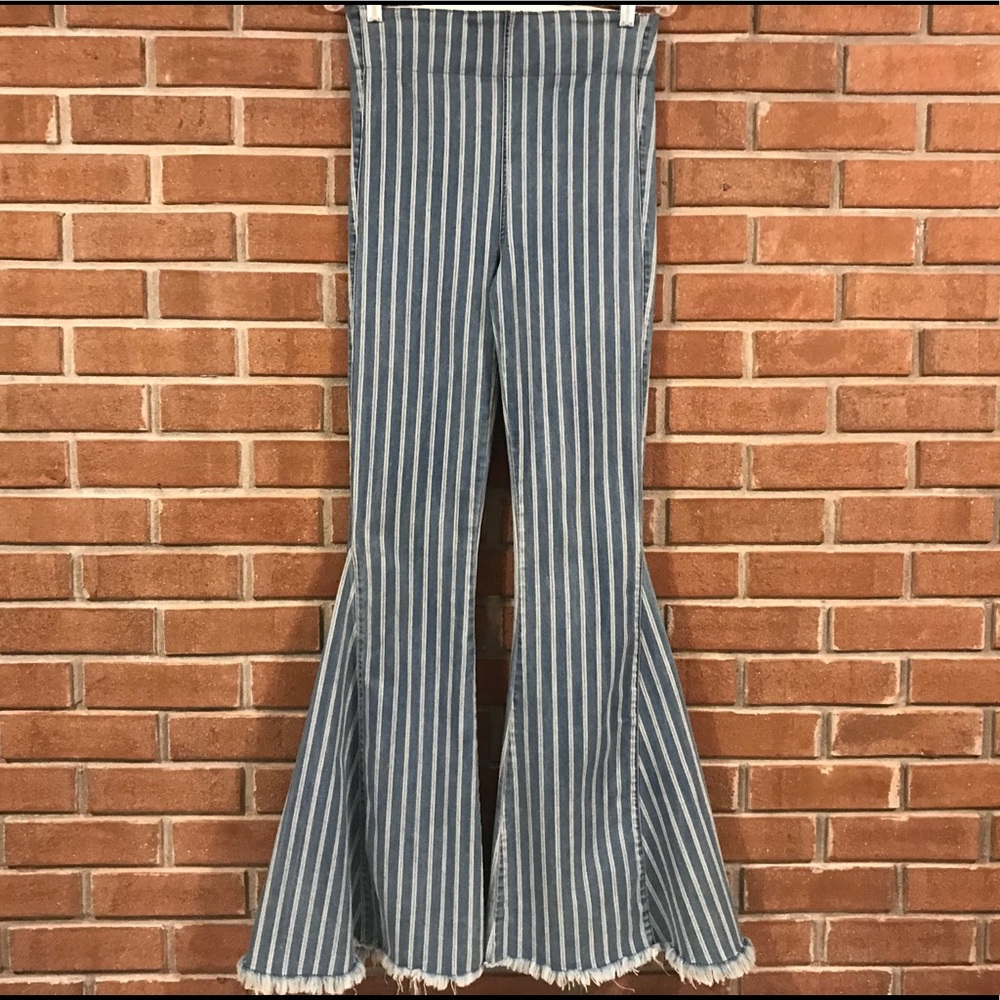 MuMu Blue Berkeley bells indigo stripe jeans